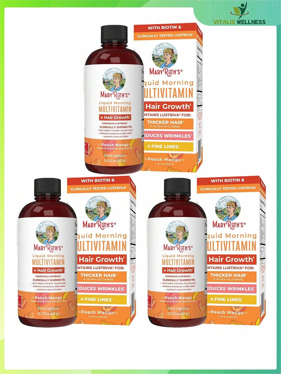 Liquid Multivitamin For Women |10,000mcg Biotin, B-Complex, Vitamin D3 & C | Hair Growth, Skin Texture & Fine Line Support | Peach Mango Flavor | Sugar-Free, Vegan | 15.22 Fl Oz - 3瓶 - 查看 1