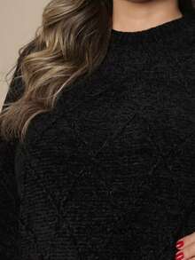 Plus Size Women's Knitted Sweater Long Sleeve Round Neck Casual Reverse FL-Sd2064 - 黑色 - 查看 3