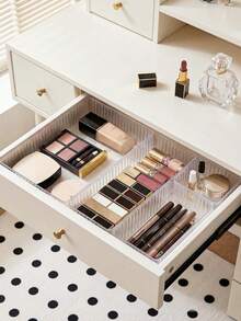 1 Stück gestreifte Schubladenaufbewahrungsbox für den Schreibtisch, geeignet zum Aufbewahren von Kosmetika, Make-up-Utensilien und Accessoires, kann auch zur Organisation von Schreibwaren und täglichen Notwendigkeiten in Studentenwohnheimen verwendet werden, stapelbar in verschiedenen Größen, Schreibtischorganizer-Box, einsetzbar für Studien-Dekoration, Feiertags-Dekoration, Raum-Dekoration, Sonnenreise-Dekoration, Kosmetik-Aufbewahrungsbox, Bürobedarf-Aufbewahrungsbox, Geschenkbox für Damen - Transparent - Übersicht 7