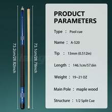 Deep Blue Hand-Wrapped Pool Cue 13mm Pro Tip Stable Hit Stylish Design - Blue - View 4