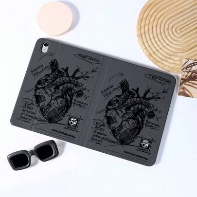 1 chiếc ốp lưng máy tính bảng dạng sách in hình phác thảo tim, có chân đế, tương thích với iPad Air 6/5/4 & 10 (10.9 inch) - Tương thích với iPad Pro 2024, Air M3/A16 2025, Tương thích với Samsung Galaxy Tab S9 FE/S8 Plus/S7/S22 - Lý tưởng cho công việc, du lịch và thư giãn tại nhà, Tương thích với SAMSUNG, Tương thích với