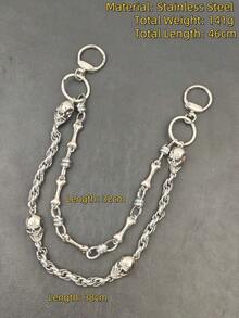 Y2K新款不锈钢骷髅头骨拼接DIY裤链，时尚男女腰间奢华配饰 - 銀色 - 查看 9