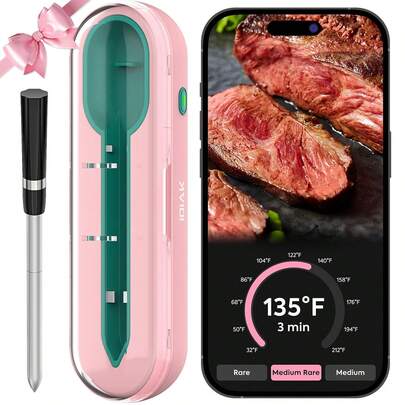 Termómetro inalámbrico de carne para asar y fumar, CP10 500 pies, termómetro inteligente de alimentos para barbacoa, horno, parrilla, fumador, regalos para mamá, esposa, rosa