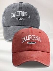 MAKEFGE 1 件男女通用户外休闲时尚 CALIFORNIA 刺绣水洗防紫外线可调节柔软棒球帽，适合日常搭配万圣节 - 水洗均碼 - 查看 41