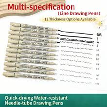 12pcs/Set Fine Tip Liners, Waterproof Ink Pens For Drawing, Sketching, Manga, Calligraphy, Art Design - Set - View 1