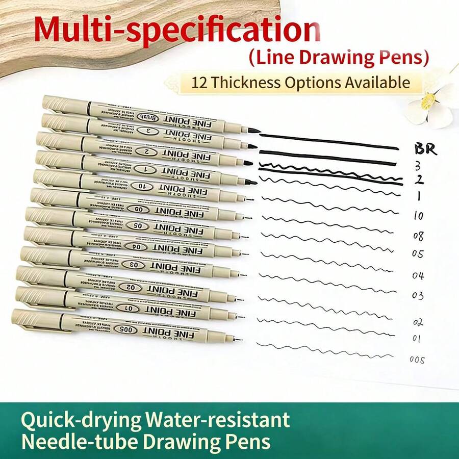 12pcs/Set Fine Tip Liners, Waterproof Ink Pens For Drawing, Sketching, Manga, Calligraphy, Art Design - Set - View 1