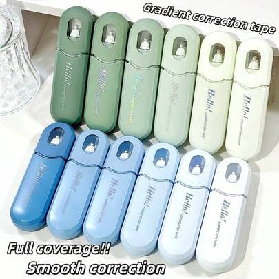 6 piezas Corrector de cinta de estilo de concha semi transparente - Cinta de modificación suave continua, portátil y de estilo degradado, diseño único de luz láser, esencial para la escuela, ligero y creativo, regalo ideal para oficina y escritura escolar y corrección rápida, artículos de papelería divertidos y esenciales