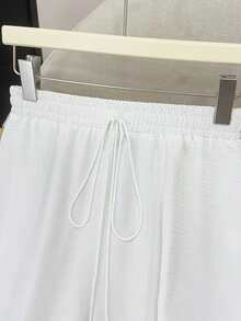 女士优雅蕾丝直筒裤，蕾丝裤脚设计，高端休闲裤，流苏松紧腰带，适合通勤和日常穿着。 - 白色 - 查看 3