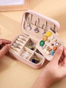 1pc Polyurethane Leather Jewelry Box, Waterproof Jewelry Storage Case, Portable Jewelry Box Suitable For Women And Girls, Double Layer Mini Travel Jewelry Box For Earrings, Rings And Necklaces, Suitable For School Dorm And Home Storage, Great Gift For Friends And Family - Multicolor - View 2