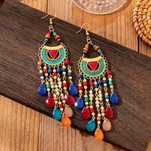 复古波西米亚风几何流苏串珠耳环，适合女性参加节日庆典 - 彩色的 - 查看 1