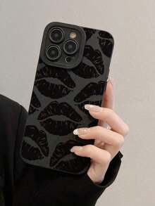 Lip Print Straight Edge Minimalist Design With Butterfly Chain White Shockproof Thick Phone Protective Case, Compatible With  15 XR/7/8,  15 Pro Max/12 Pro Max/13 Pro Max/14 Pro Max, 13, 14, 11, 12, 14, P11, P12, XS, XR, 7/8P, 7/8 Plus, A13 4G, A22, A21S, A51 4G, A52, S22 Ultra, A33 5G,  10,  Note 11 4G,  11 Lite, A53, A14, A23, S23 Ultra, S24, A14, A15, S23, A73, - style1 - 查看 4