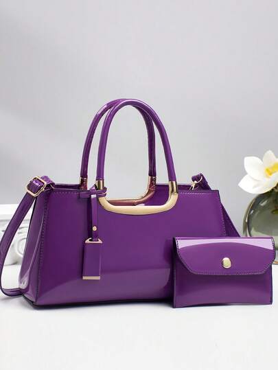 Bộ túi xách thời trang mới dành cho mẹ và con gái, túi xách cỡ lớn in họa tiết da cá sấu bóng bẩy.