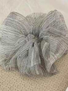 1pc Starry Sky Mesh Rhinestone Scrunchie, Fashionable Oversized Hair Accessory, Atmosphere-Enhancing For Spring/Summer Travel Accessories - Light Grey - View 5