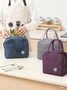 1pc Bear Pattern Insulated Lunch Bag, Thermal Lunch Box Tote - Navy Blue - View 4