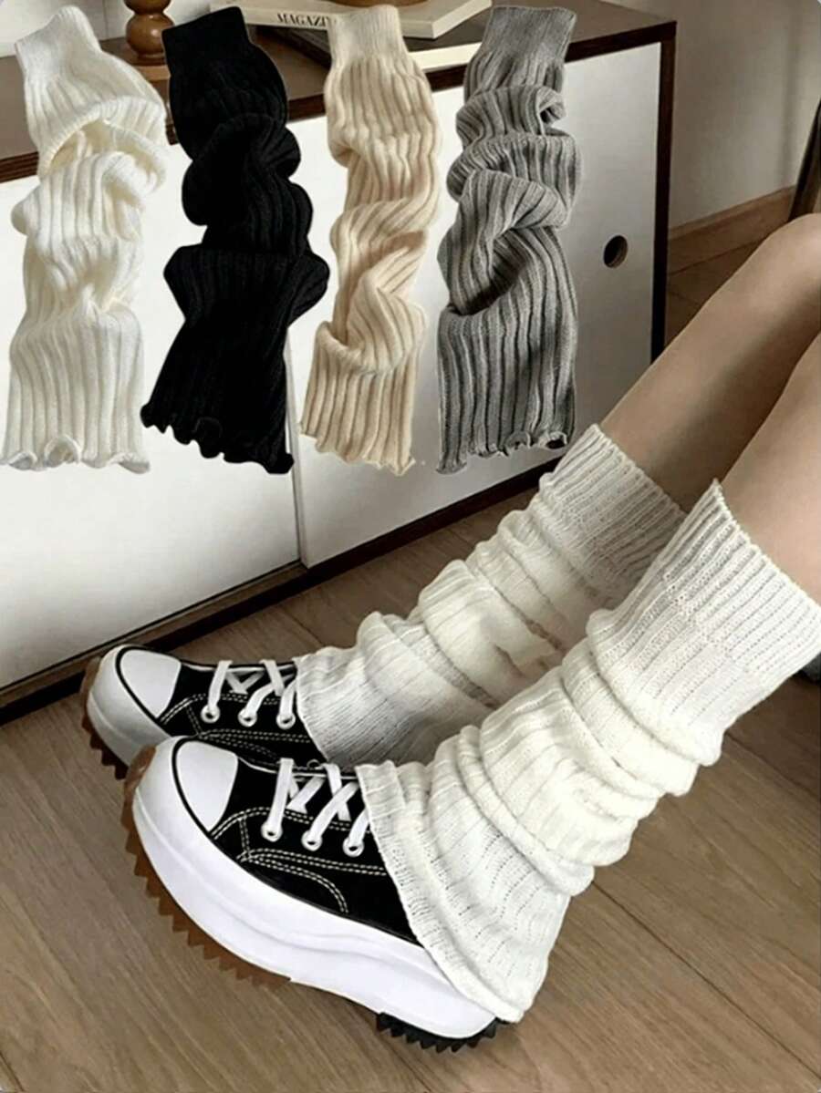 2/1件 Y2K 女士保暖长筒袜，洛丽塔风格，羊毛针织腿套，秋冬钩针靴套