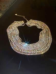 1件奢华优雅短款水晶项链，镶嵌闪亮水钻，多层水晶项链，女士水钻项链，独特珠宝，婚礼派对礼物，超闪亮爪链多层玻璃钻石项链，夸张的欧美风配饰，女士宴会时尚配饰 - 銀色 - 查看 17