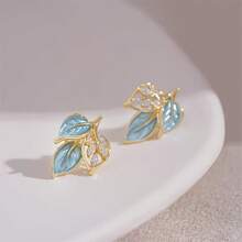 1pair, Premium And Unique Oil Drop Leaf Earrings, Fashionable And Niche Artistic Versatile Earrings - Multicolor - View 6