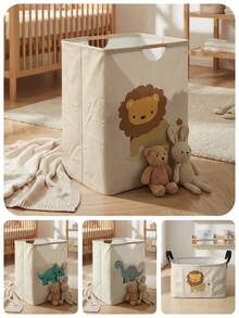 Giỏ đựng đồ giặt gấp gọn dung tích lớn, họa tiết động vật, tay cầm bằng gỗ, đa năng dùng cho phòng tắm, phòng trẻ em, đựng quần áo bẩn, đồ chơi và các vật dụng khác. - Nhiều màu - Xem 2