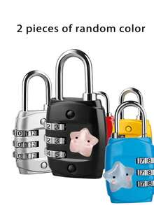 可爱星形装饰三位密码锁 - 金属安全旅行锁，健身房储物柜密码锁，行李/背包拉链防盗密码锁，坚固金属结构，易于设置，多种颜色可选，适用于行李箱、背包和储物柜 - 彩色 - 查看 18