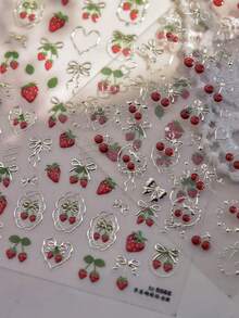 1 Tờ Hình Dán Móng Tay Kim Loại 5D, Hình Nơ & Quả Anh Đào Tinh Tế, Tự Dính, Thích Hợp Cho Việc Tự Làm Phụ Kiện Móng Tay - Nhiều màu - Xem 4