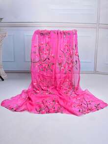 1pc Summer Sunscreen Shawl, Retro Embroidered Scarf, Beach Wrap, Floral Print, Polyester Fiber - Multicolor - View 9