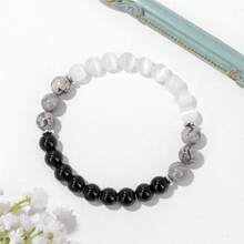 男士天然石串珠手链 - 黑玛瑙、猫眼石和地图石，用于保护和接地能量 - 多色 - 查看 5