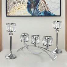 3 Arms Crystal Bowl Tealight Candelabra Votive Candle Stand Wedding Centerpieces For Tables Crystal Candlestick Centerpiece Table Decorations Set Of Sier - Set Of Silver - View 6