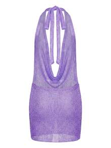 Sequin Backless Dress For Women Knit Cowl Neck Halter Mini Dress Glitter Low Back Sparkle Party Dresses - 紫色 - 查看 6