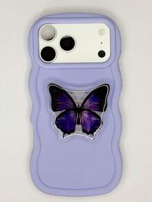 1个创意INS蝴蝶透明气垫支架波浪边极简大孔手机壳，兼容苹果7/8/X/XR/XSMAX/11/12/13/14/15/16/17 Pro Max，兼容三星A14/A15/A16/A17/A04/A05/A06/A07/A54/A55/A56/A34/A35A/36/S25/S25Plus/S25Ultra，兼容A54，兼容MOTO G13/14/15，柔软全包手机壳，国际版，非国内版 - 波浪紫色 - 查看 3