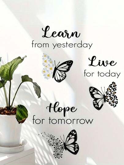 1pc Reusable Self-Adhesive Butterfly Wall Sticker With Inspirational Quote - Instantly Change Your Environment, Motivational Stylish Home Decor Sticker
