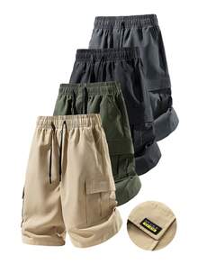 1pc Men's Outdoor Casual Sports Shorts, Cargo Style Washed Multi-Pocket Straight Leg Bermuda Shorts, Summer - Khaki - View 2