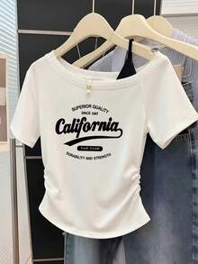 女士宽松白色短袖T恤，简约设计，夏季新款休闲款 - 白色 - 查看 1