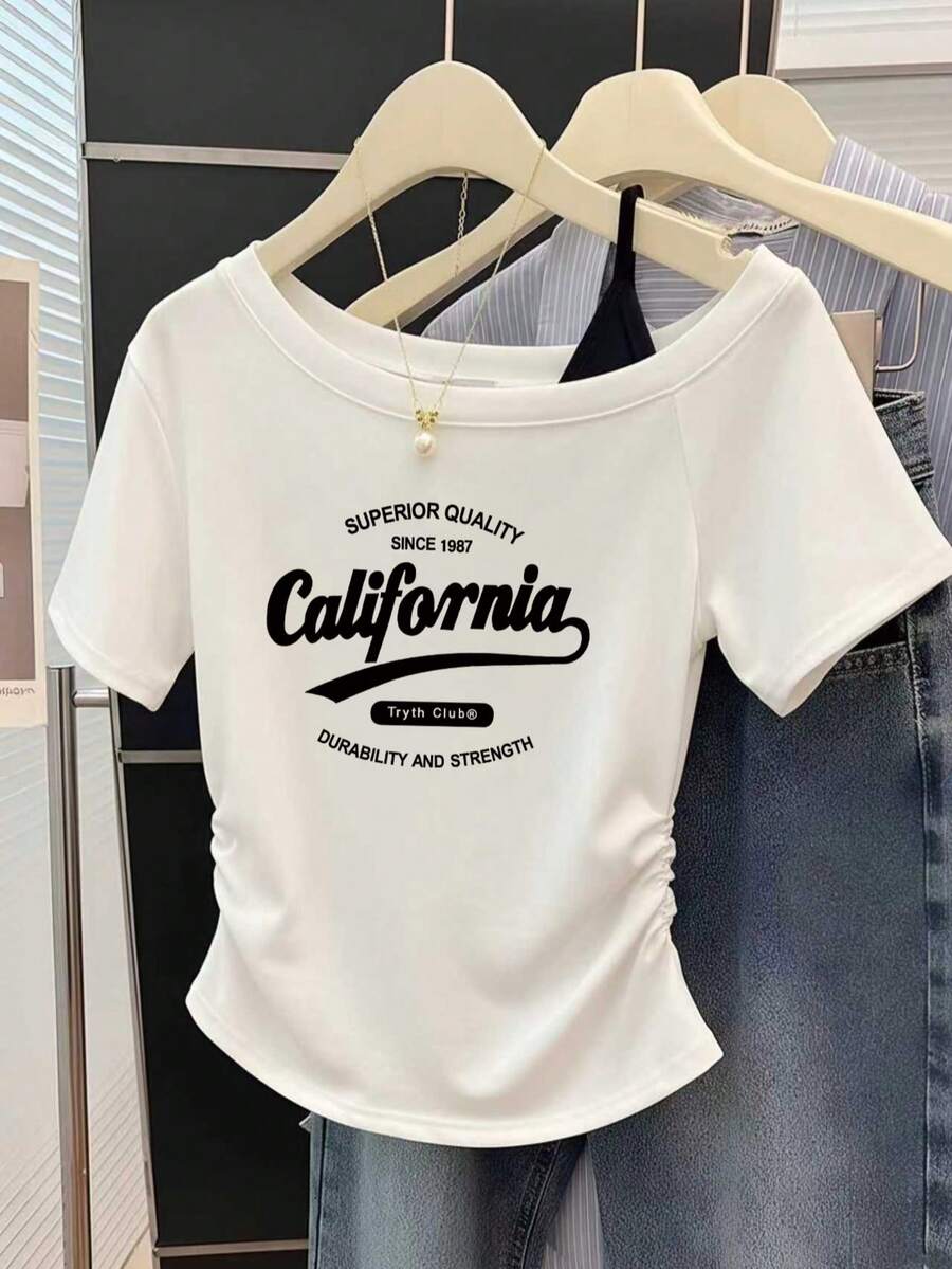 女士宽松白色短袖T恤，简约设计，夏季新款休闲款 - 白色 - 查看 1