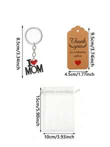 30个/15个/3个“我爱妈妈”钥匙扣礼盒套装 - 包括5个/1个钥匙扣、5张/1张“谢谢”卡片和5个/1个缎面袋。此套装包含“妈妈”字母钥匙扣，非常适合家庭聚会、母亲生日派对、母亲节礼物和宾客回礼。 - 均碼 - 查看 3