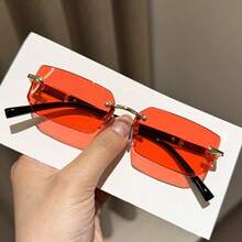 1pc Men's And Women's Black Small Frame Fashion Rimless Y2K Summer Beach Driving Glasses - Red - View 3