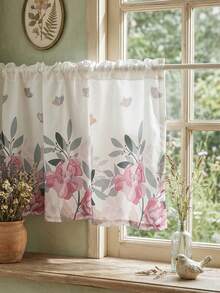 1pc Minimalist Floral Print Curtain, Farmhouse Style Coffee Shade, Short Partition Curtain, Window Door Decor - Multicolor - View 6