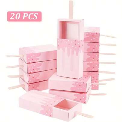 10/20 Pink Ice Cream-Shaped Gift Boxes, Suitable For Birthday, Wedding, Outdoor Parties, Graduation Parties, As Well As Candy, Chocolate And Cookie Gift Packaging Boxes.