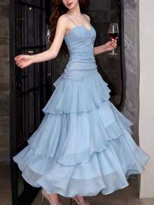 Đầm hai dây xếp ly bất đối xứng thanh lịch, thời trang đa năng, phù hợp cho phái nữ, thiết kế hai dây mảnh tối giản, thích hợp cho tiệc tùng, dạ hội, buổi tối, sinh nhật, đám cưới, tựu trường và các dịp khác, kiểu dáng trang nhã và ôm sát cơ thể, thích hợp cho mùa hè. - Màu xanh bụi bặm - Xem 4