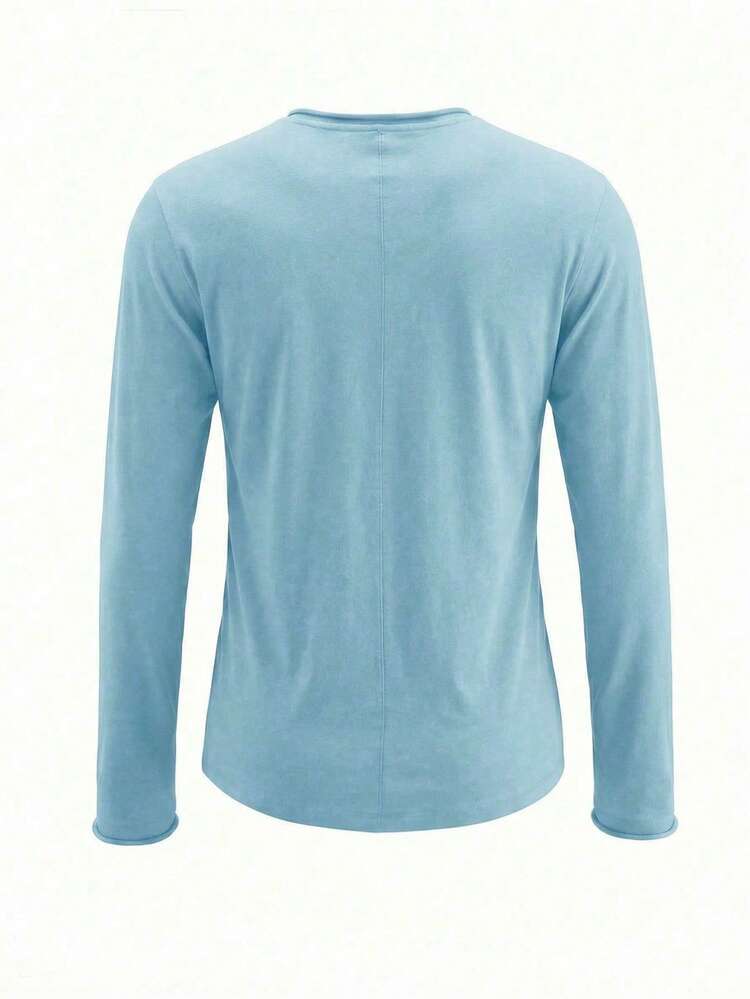 Áo thun dài tay dáng rộng, xắn gấu, chất vải mỏng, ôm sát, thích hợp mặc nhiều lớp vào mùa xuân. - Màu xanh lam - Xem 6