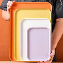 1 Pc Rectangular Tray, Large, Medium, And Small Plastic Restaurant Plates, Kindergarten Household Cups, Tea Trays, Fast Food, Barbecue Plates, Kitchen Supplies - Beige - View 4