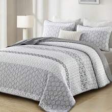 Boho Quilt Set Queen Size Gray Farmhouse Quilt Bedding Set Striped Lightweight Summer Bedspread Coverlet Bedding Set 96"x90" 3 Pieces - Gris - Ver 9