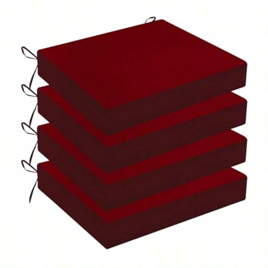 Wellsin Cojines para Sillas de Exterior para Muebles de Patio - Cojines para Exteriores para Sillas - Cojines para Sillas de Patio Resistentes al Agua Juego de 4 18.5"X16"X3" Burdeos - Color slido/Borgoa - Ver 1