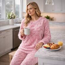 Women's Winter Pajamas Ultra Soft Fleece Warm M L XL - Hoa hồng/Ngôi sao - Xem 3
