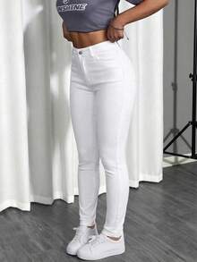 Women's Pocket Skinny Casual Jeans - White - View 6