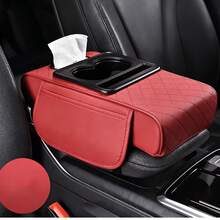Car Armrest Box Pad With Cup Holder, Quilted PU Leather Car Center Console Armrest Cover, Multi-Functional Car Tissue Storage Box, Auto Seat Gap Organizer, Universal Car Interior Accessories For Most Cars - A - View 11