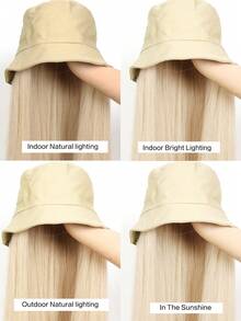24 Inch Golden Long Straight Wig With Integrated Bucket Hat, Heat Resistant Wig, Suitable For Daily Wear - Gold - View 7