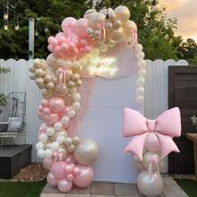 128pcs Pearl White And Pink Balloon Arch Garland Kit, Pearl White Beige With Pink Bow Foil Balloons For Women Wedding Bridal Babyshower Bachelorette Birthday Party Decorations - View 4
