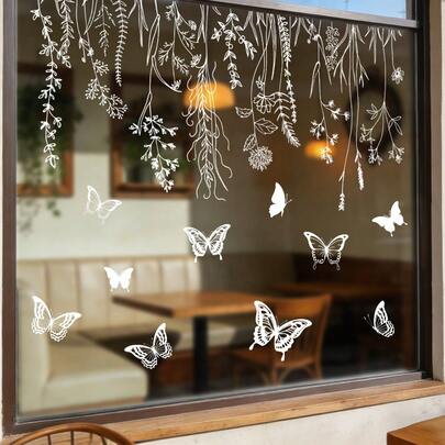 1/2 piezas Colgantes de enredaderas para ventanas, pegatinas de flores silueta blanca creativas estáticas para vidrio, calcomanías reutilizables sin pegamento para privacidad de cocina, sala de estar, ventana, puerta corrediza