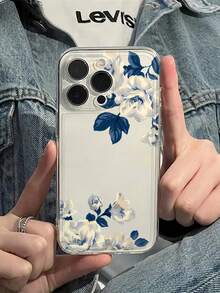 Ốp lưng điện thoại TPU chống sốc, che phủ toàn diện, họa tiết hoa tối giản màu xanh dương và trắng, cá nhân hóa, tương thích với Apple 17, 16, 15, 14, 13, 12, 11 Pro Max, Air, áp dụng cho dòng sản phẩm này. Phiên bản quốc tế, không phải phiên bản nội địa. - Trong sáng - Xem 1