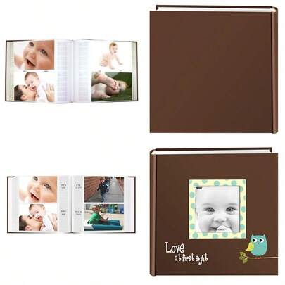 EV-246FB/O 200-Pocket Baby Owl Printed Designer Frame Cover Photo Album Blue 4 X 6 Inch